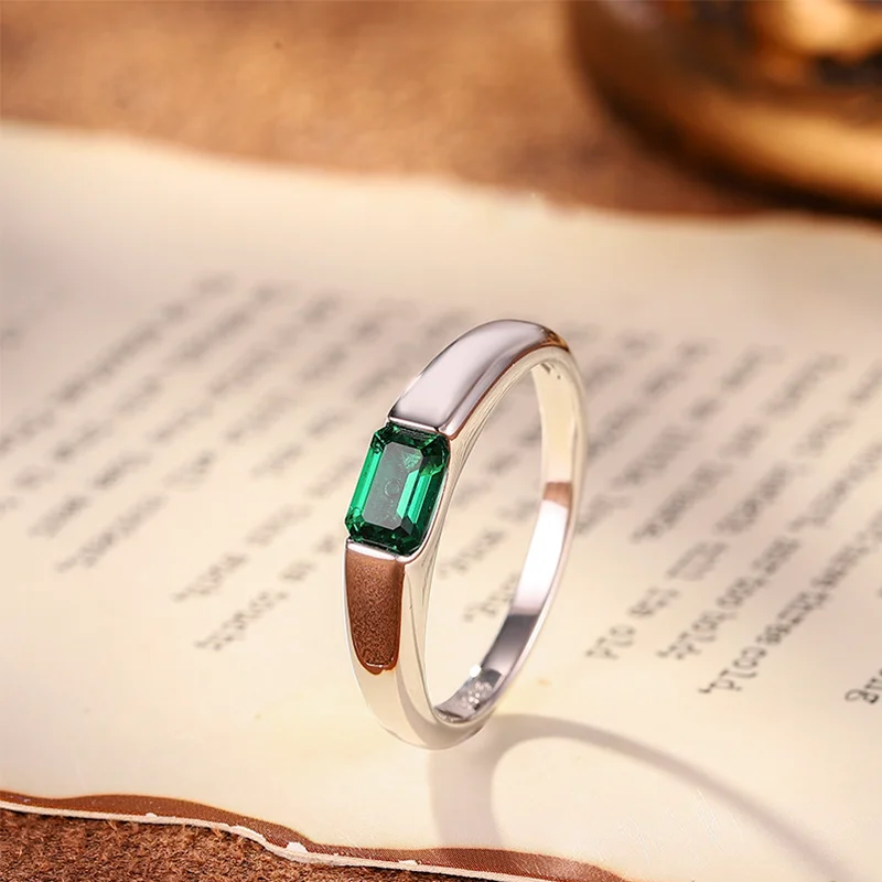 

Cultivated Emerald Ring S925 Silver Embedded Gemstone Ring for Couples Men Women Ring Pair
