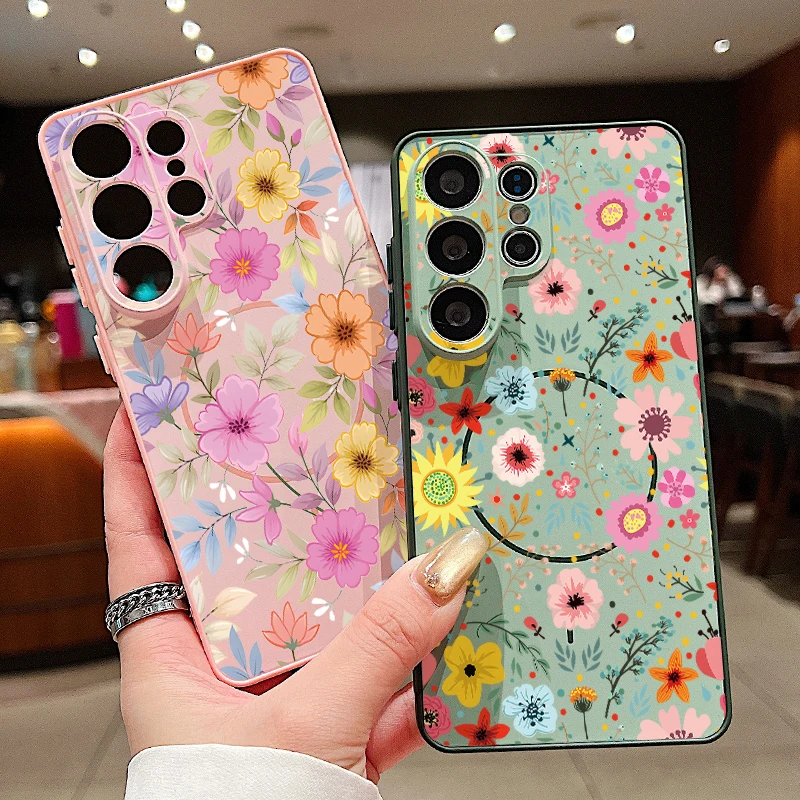 Magnetische Hülle mit kleinem Blumenmuster für Samsung Galaxy S26 S25 Ultra Edge S24 S23 FE A57 A17 A56 A37 A16 A35 A55 A15 A36 A54 Cover