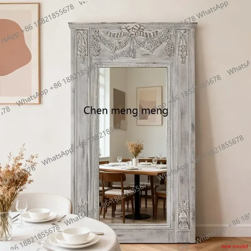 AB03High-end vintage carved full-length floor mirror living room furniture Mid century luxury full body mirrors room decoration
