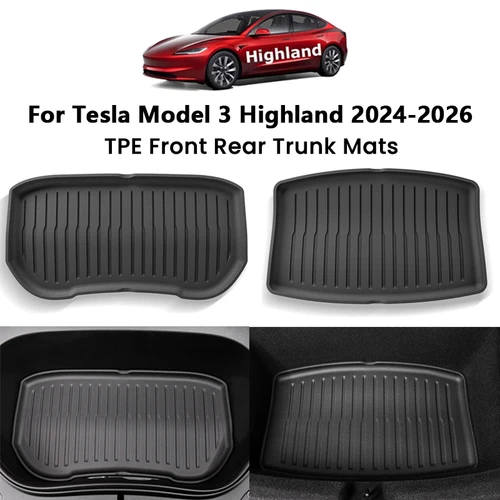 Imagen 1 del producto Alfombrillas de TPE para Maletero Delantero y Trasero para Tesla Model 3+ Highland 2024-2026, Protectoras de Carga, Anti-Suciedad
