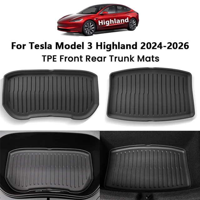 Dywaniki do bagażnika przedniego i tylnego do samochodu Tesla Model 3+ Highland 2024-2026, TPE, dolna osłona bagażnika, ochronna wykładzina bagażnika, podkładki antybrudzące.