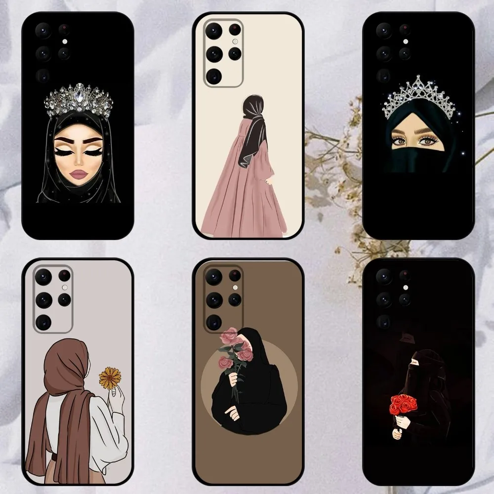 Islamic Arabic Hijab Girl  Phone Case For Samsung S23,23,22,30,21,10,9,Note20 Ultra,Lite,Ultra,5G,Plus,FE,Black Soft Case