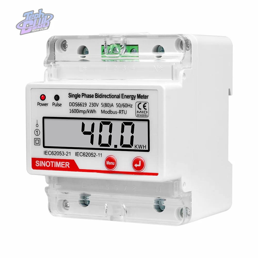 Single Phase AC 230V 60A Electricity Energy Meter KWH RS485 Modbus RTU Communication Pulse Output Power for Electrician Tool