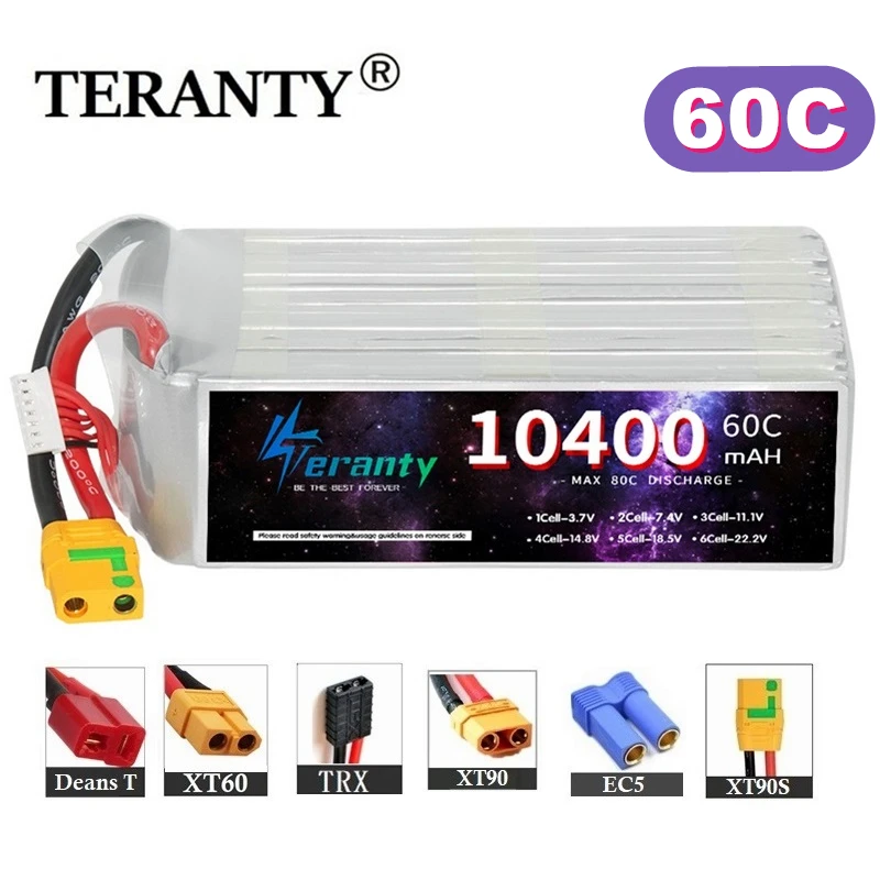 TERANTY 6S Lipo 22.2V 60C 10400mAh FPV Drone Battery UAV Batteries with XT60 XT90S EC5 For RC Cars Drone Quadcopter