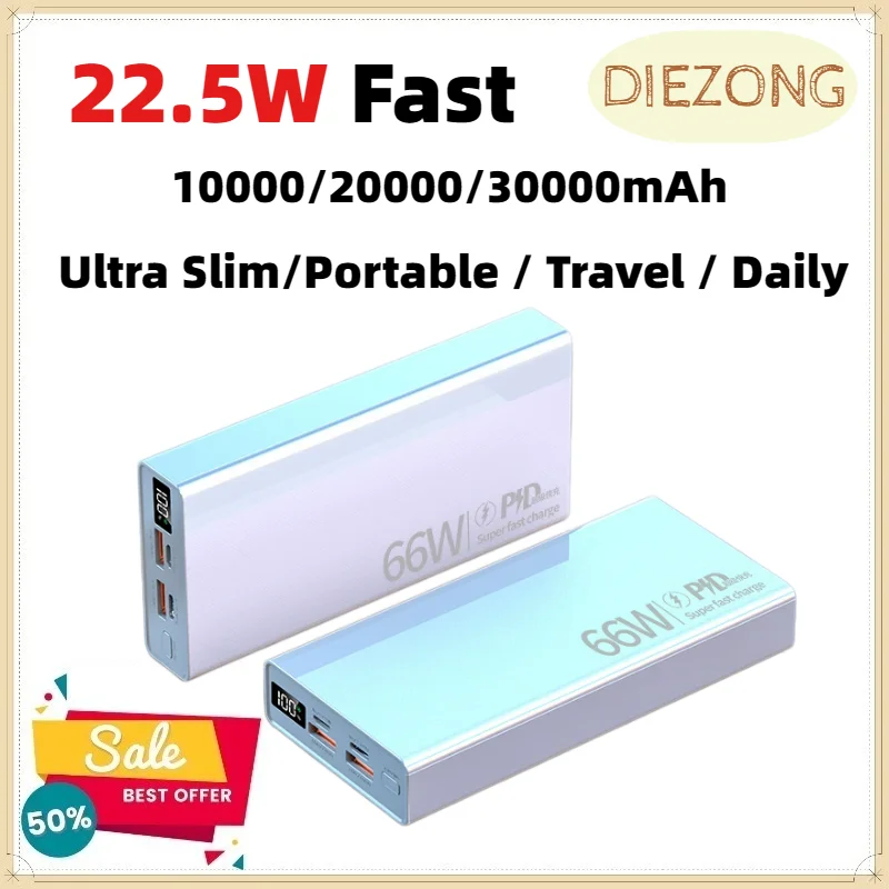 10000mAh 20000mAh 30000mAh 22.5W Fast Charging Power Bank Ultra Slim Portable External Battery Travel Essential