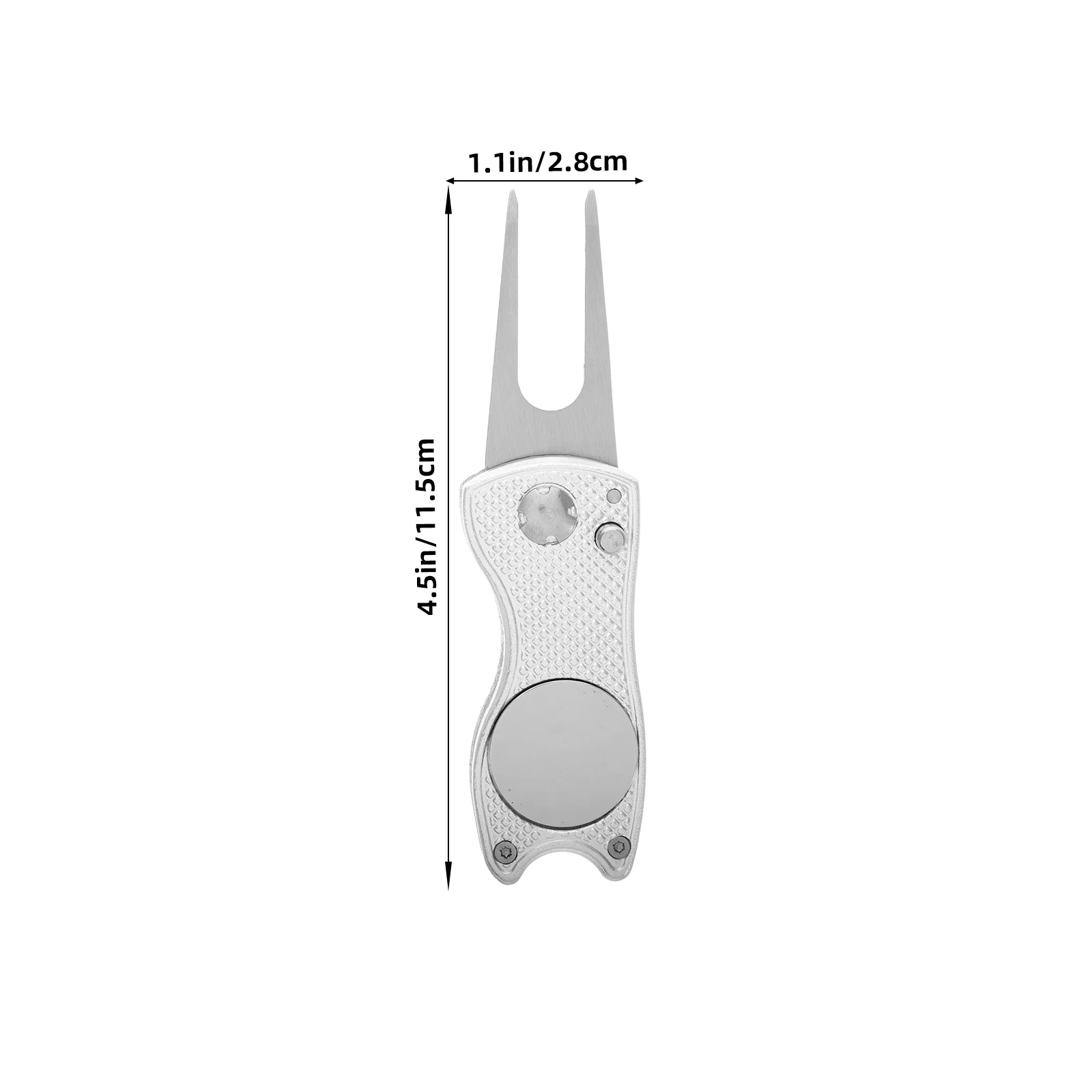เครื่องมือซ่อมสนามกอล์ฟแบบพับได้ ทำจากอลูมิเนียมอัลลอยด์ พร้อมที่ทำเครื่องหมายลูกกอล์ฟและตัวช่วยซ่อมหญ้า ดีไซน์กะทัดรัด พกพาสะดวก