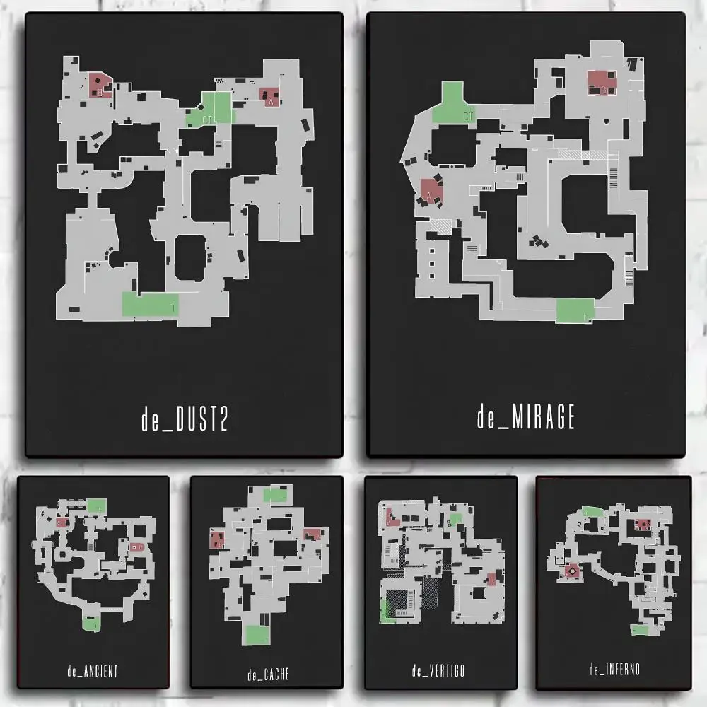 Game C-CSGO Map Painting Calligraphy Canvas HD Poster Waterproof Fade Resistant Wall Art Print for Home Decor