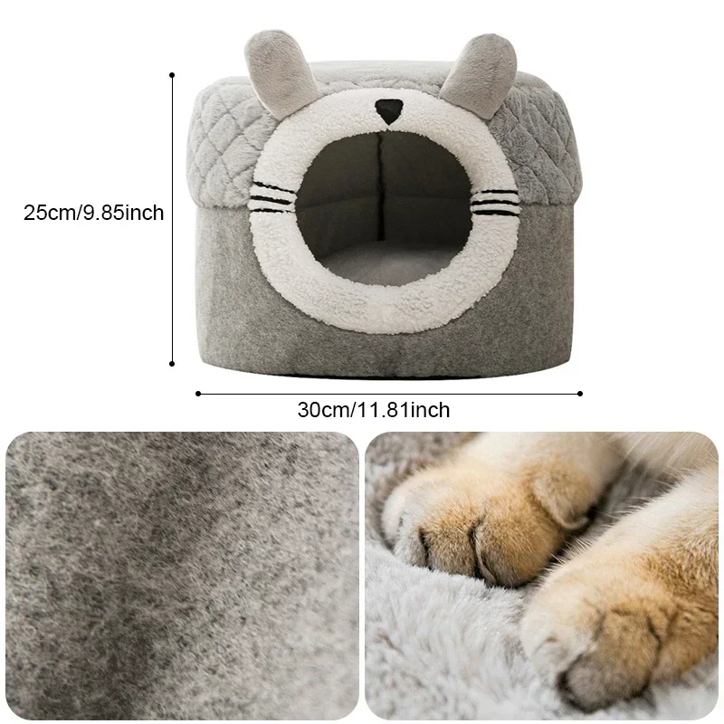 Warm Cat House Soft Pet Tent Cave Bed Deep Sleep Cat Kennel With Removable Cushion For Kitten Comfortable Beds Pet Supplies