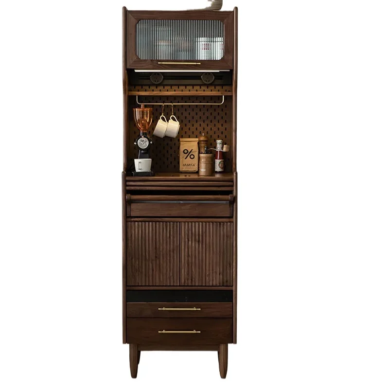 

Nordic side cabinet black walnut small apartment living room Japanese integrated wall hole board retro storage tea cabinet