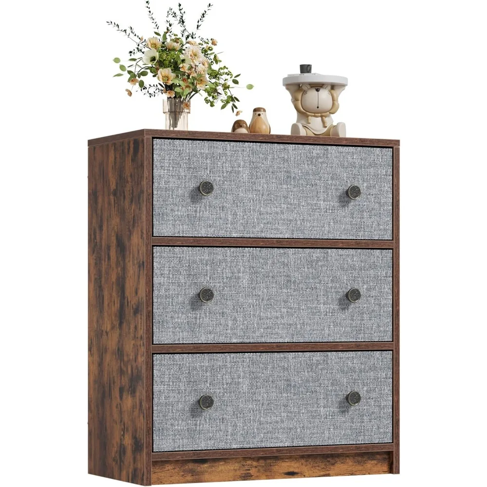 

Hallway Home Furniture Kids' Room(Gray and Rustic Brown) Bedroom Bedside Table Entryway 3 Drawer Dresser Closets