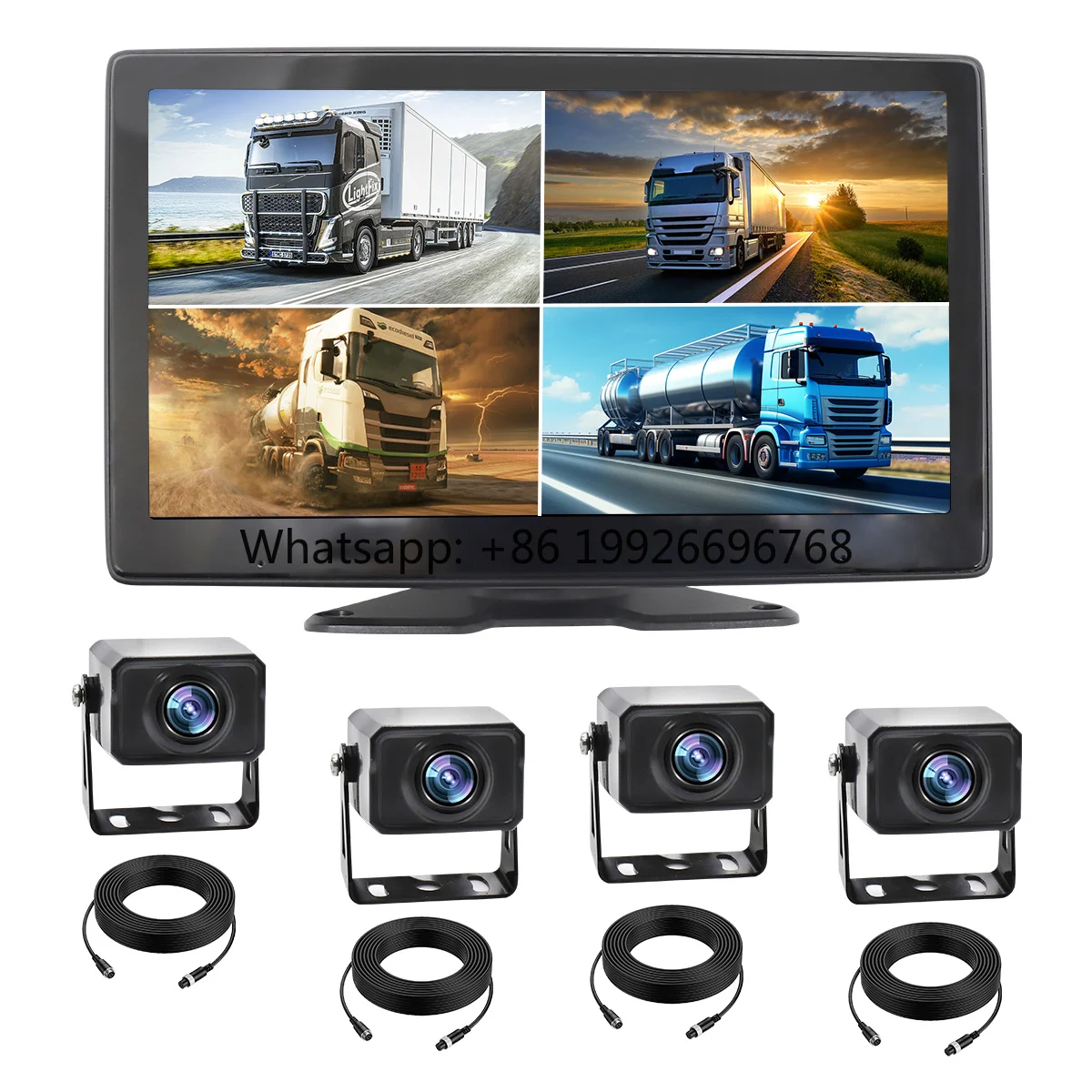10 Inch Touch Screen 4CH Smart BSD Alarm Truck Bus Car DVR Video Recorder Monitor with 4 PCS AHD 1080P IR Night Vision Cameras