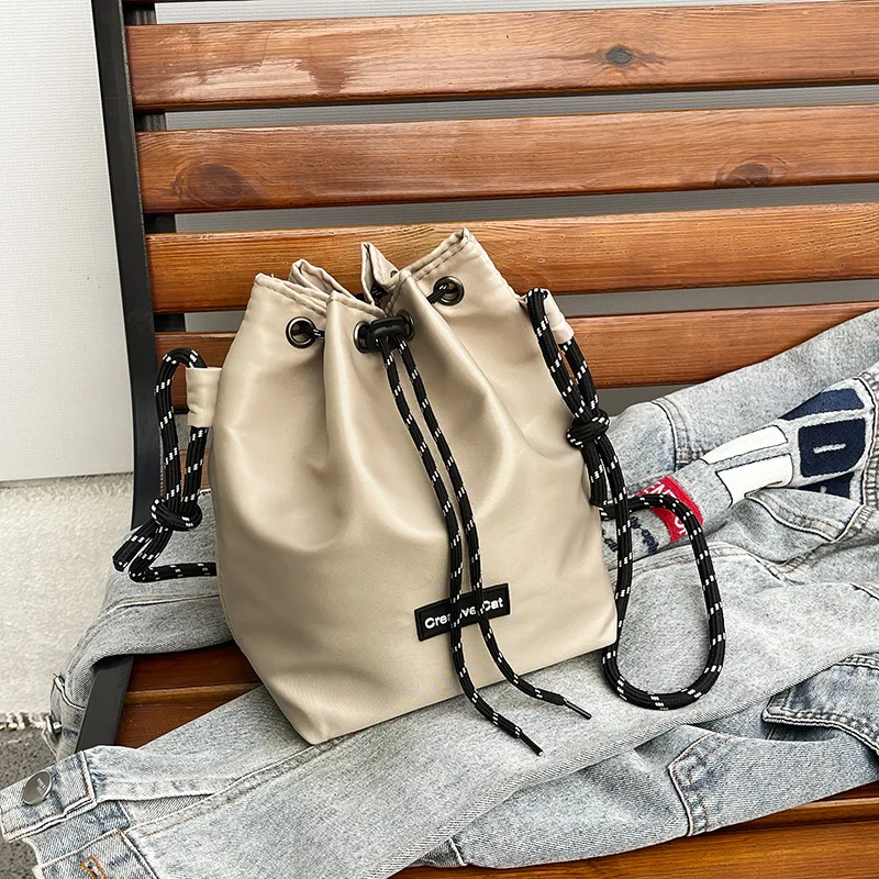 

2025 Canvas Bucket Bag Women Spacious Drawstring Shoulder PurseTrendy Crossbody Tote Unique Commuter Handbag