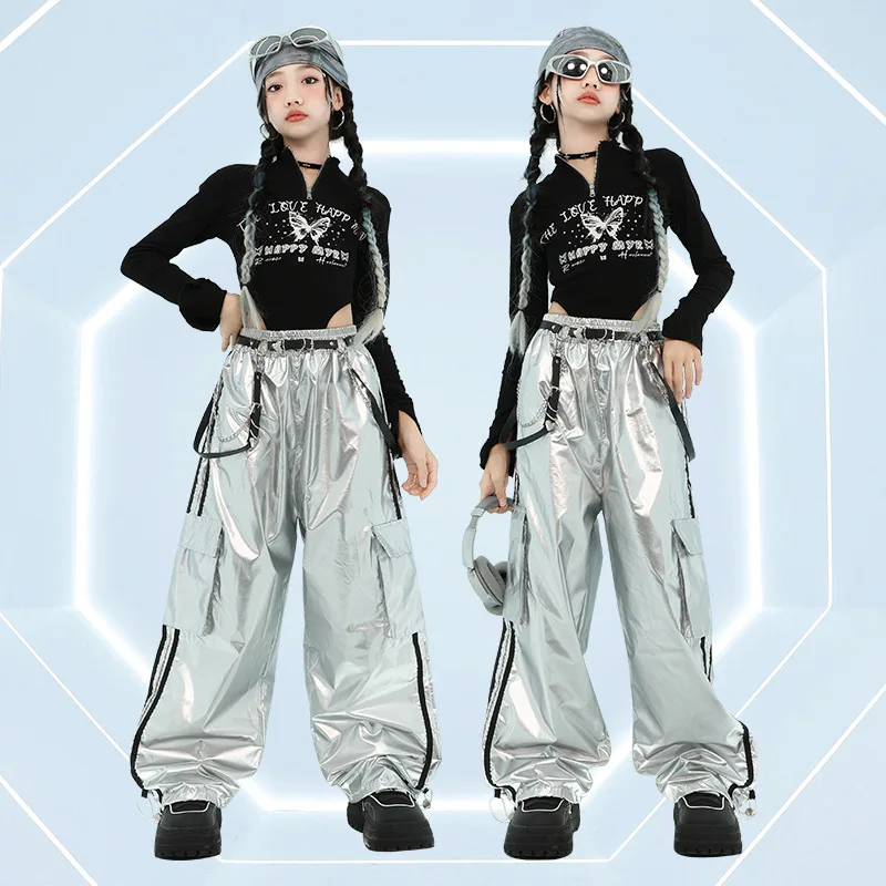 

Girls Jazz Dance Stage Costume Girls Kpop Hip Hip Danc Clothes Street Dance Wear Kids Fashion Clohtes Black Tops Shuffle Pants