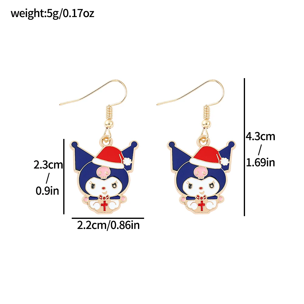 Anime Sanrio Hello Kitty Earrings Cartoon Figure Christmas Kuromi Melody Metal Badge Pendant Ear Drop Earrings Kawaii Jewelry