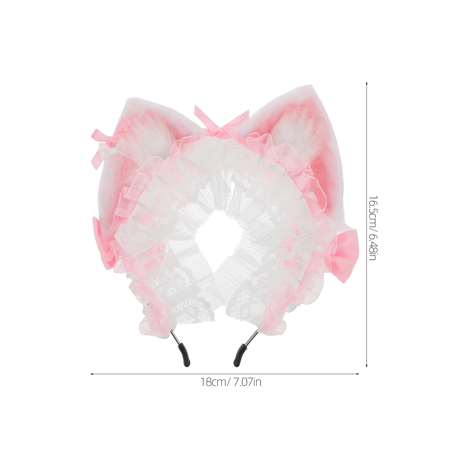 Handmade Pink Lace Cat Ears Headband Elegant Lolita Maid Hair Band Cosplay Party Headgear Cute Costume Accessory Women Girls