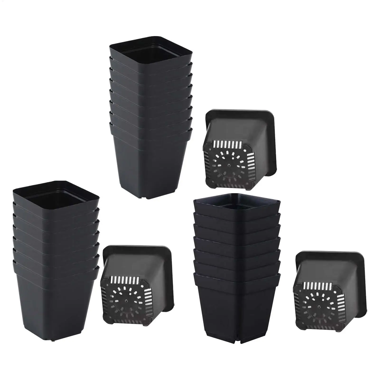 Vasos de sementes de 5,5cm/7cm/10cm para plantio, 50 unidades, vasos quadrados pretos reutilizáveis para mudas, vaso de viveiro com furos de drenagem, kit de jardinagem