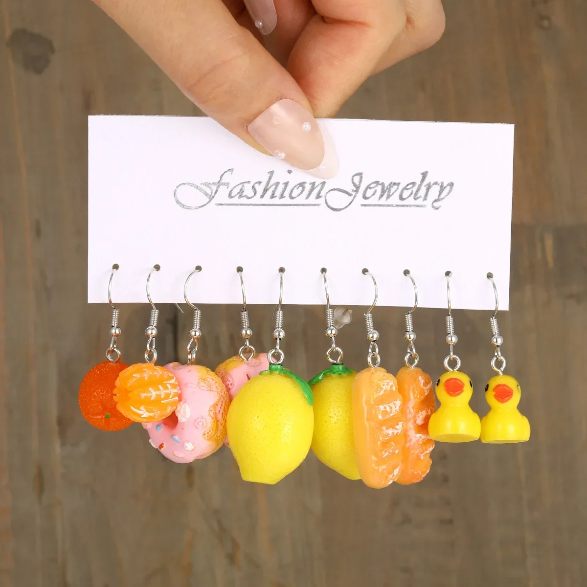 New Simulation Food and Beverage Fruit Resin Earring Set, Five Pairs of Fresh and Sweet Temperament Earrings for Women