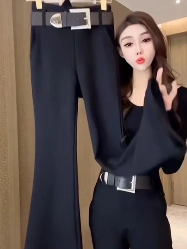 

High Waist Slim Fit Bla Suit Pants Women's Casual Flared Trousers Autumn Winter New Sle Commute Sle Zipper Design