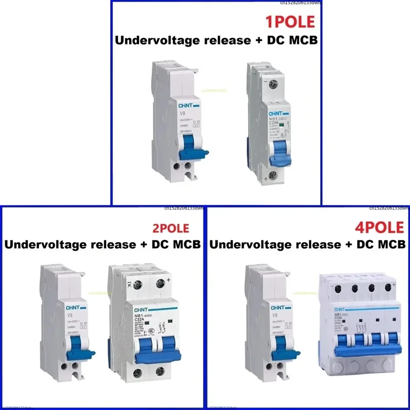 CHINT NB1-63DC DC MCB Undervoltage Release Solar Energy Photovoltaic Mini Circuit Breaker 1P 2P 4P DC250V DC500V DC1000V NB1 V9