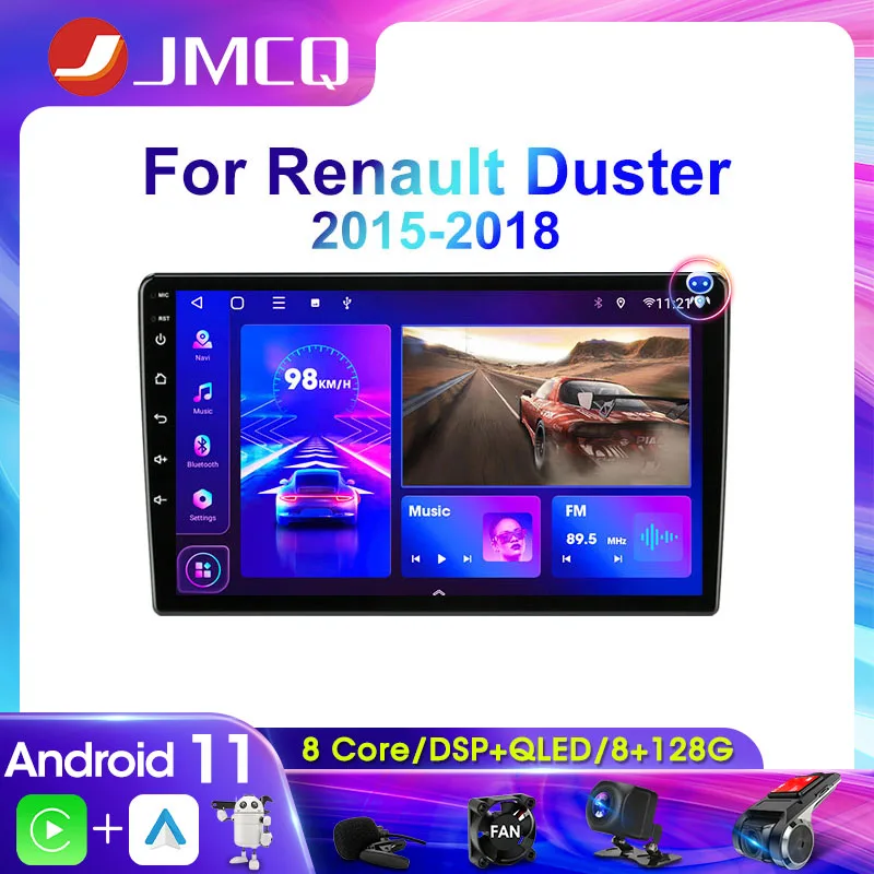 

Автомобильный радиоприемник JMCQ для Renault Duster 2015-2018, мультимедийный видеоплеер, навигация GPS, Android, автомобильный беспроводной Carplay, Android 11, 9 дюймов