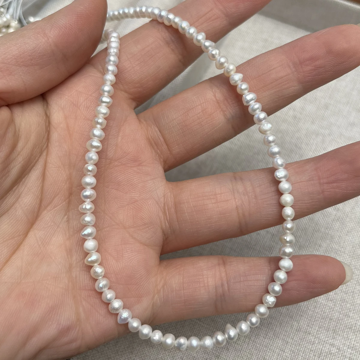

Natural Freshwater Pearl Bead 3-4mm A white Round Punch Beads Jewelry Make Gift DIY Necklace Bracelet Accessories Wedding Women
