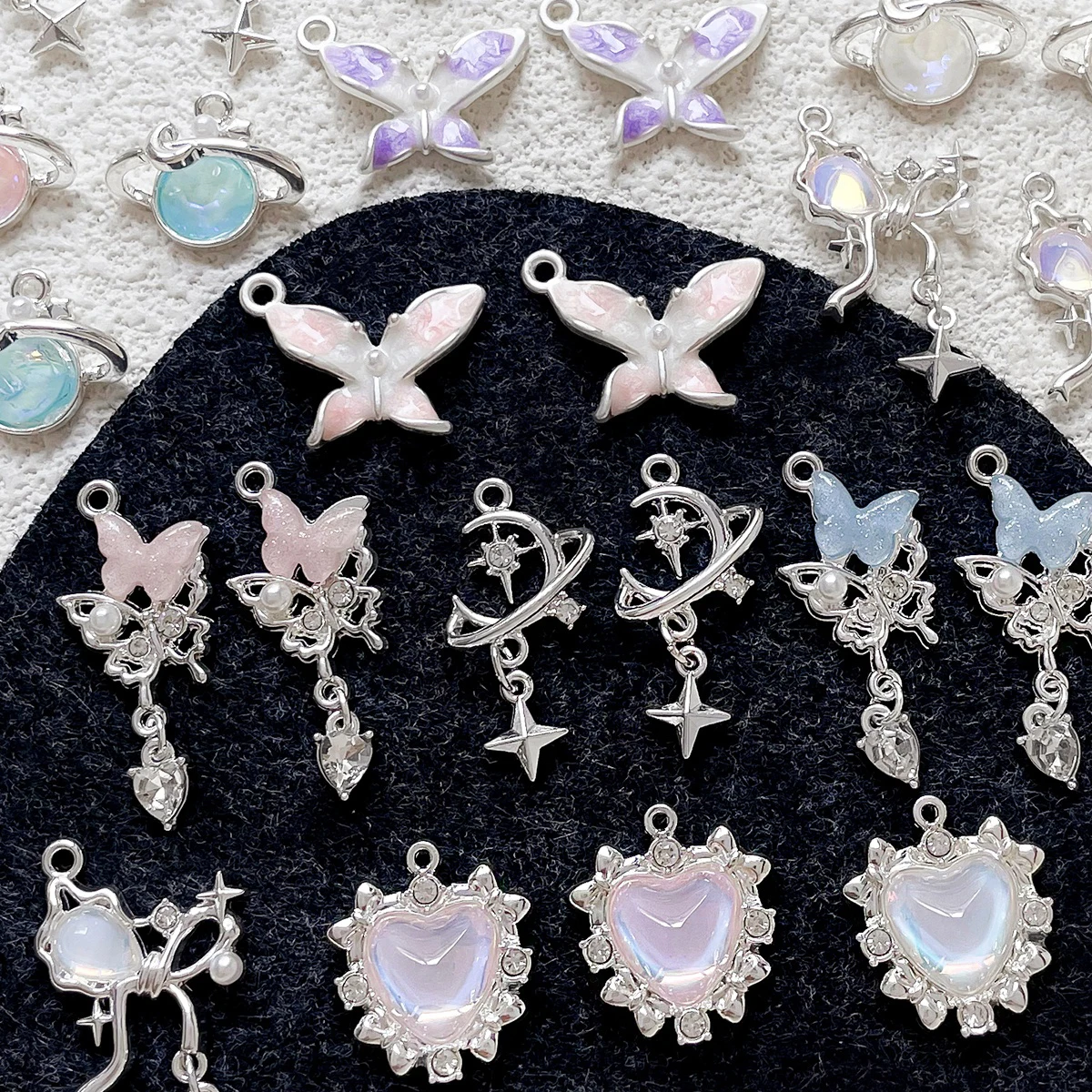 6 sztuk stopu Dreamstar planeta księżyc wisiorek z motylem Diy ręcznie robiona biżuteria naszyjnik kolczyki akcesoria z koralików