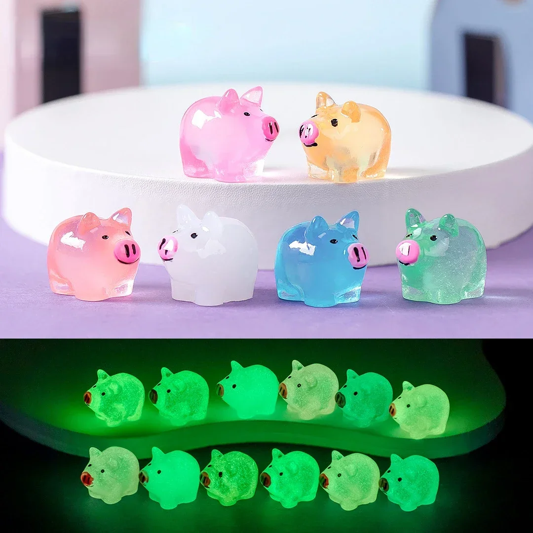 100pcs Mini Resin Tiny Pigs Mini Luminous Pigs Miniature Pig Figurines Bulk Mini Resin Animals for Garden Landscape Party Decor