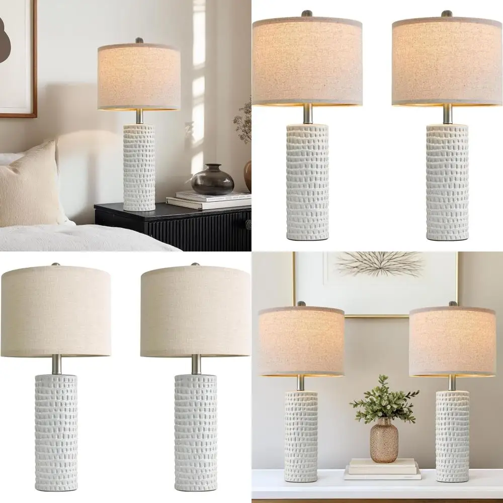 

Pair of 24 White Ceramic Modern Table Lamps for Bedroom, Living Room, and Home Decor