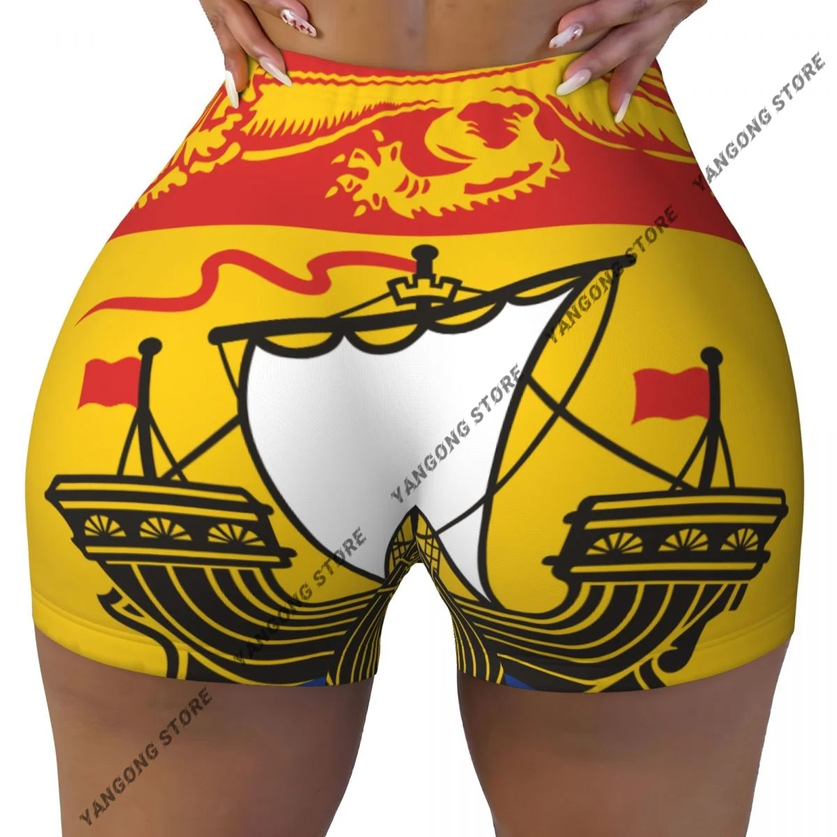 

Шорты для йоги с флагом новых Brunswick, женские байкерские плотные эластичные спортивные леггинсы для тренировок, спортивная одежда