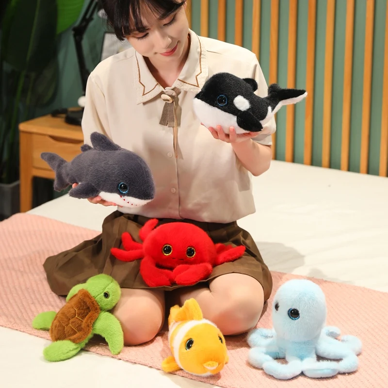 Cartoon Marine Animal Series Plush Toys Cute Small Clownfish Octopus Tortoise Whale Crab And Shark Doll Cute Play Game Toys