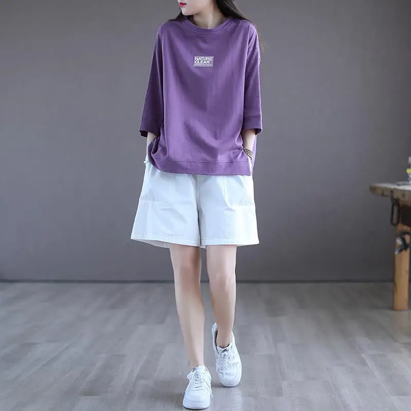 

100% Pure Cotton Loose T-shirt and Fashion Wide Leg Shorts for Women's Summer New Slimming Commuting Casual Trendy Two Piece Set