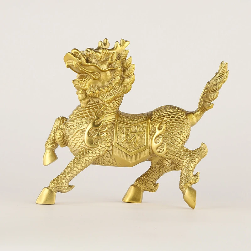 A pair of brass Kirin and Fire Kirin decorative pieces, suitable for living rooms, offices, and other spaces, symbolizing wealth