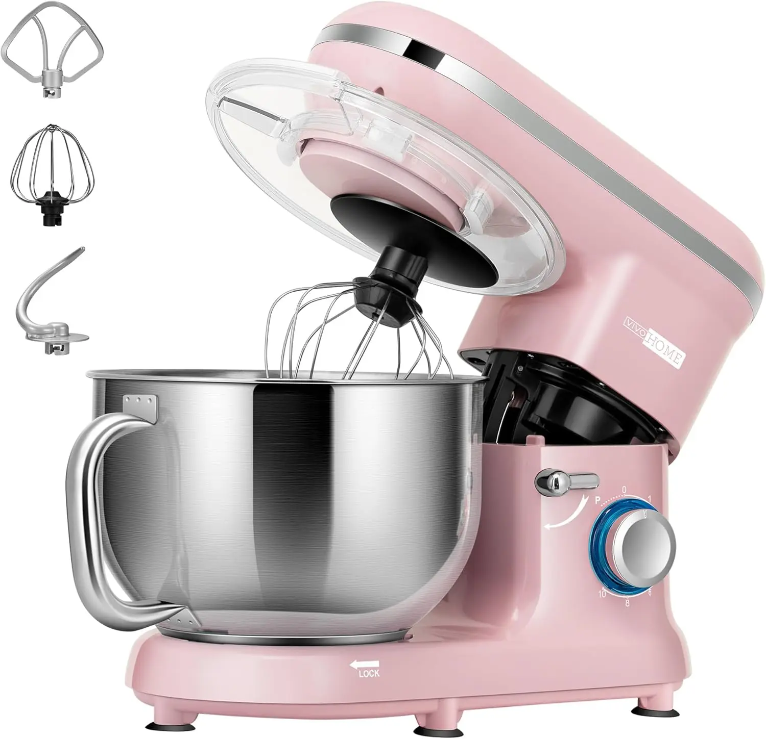 660W 10 Speed 6 Quart Tilt-Head Kitchen Electric Food Mixer with Beater, Dough Hook, Wire Whip and Egg Separator, Pink