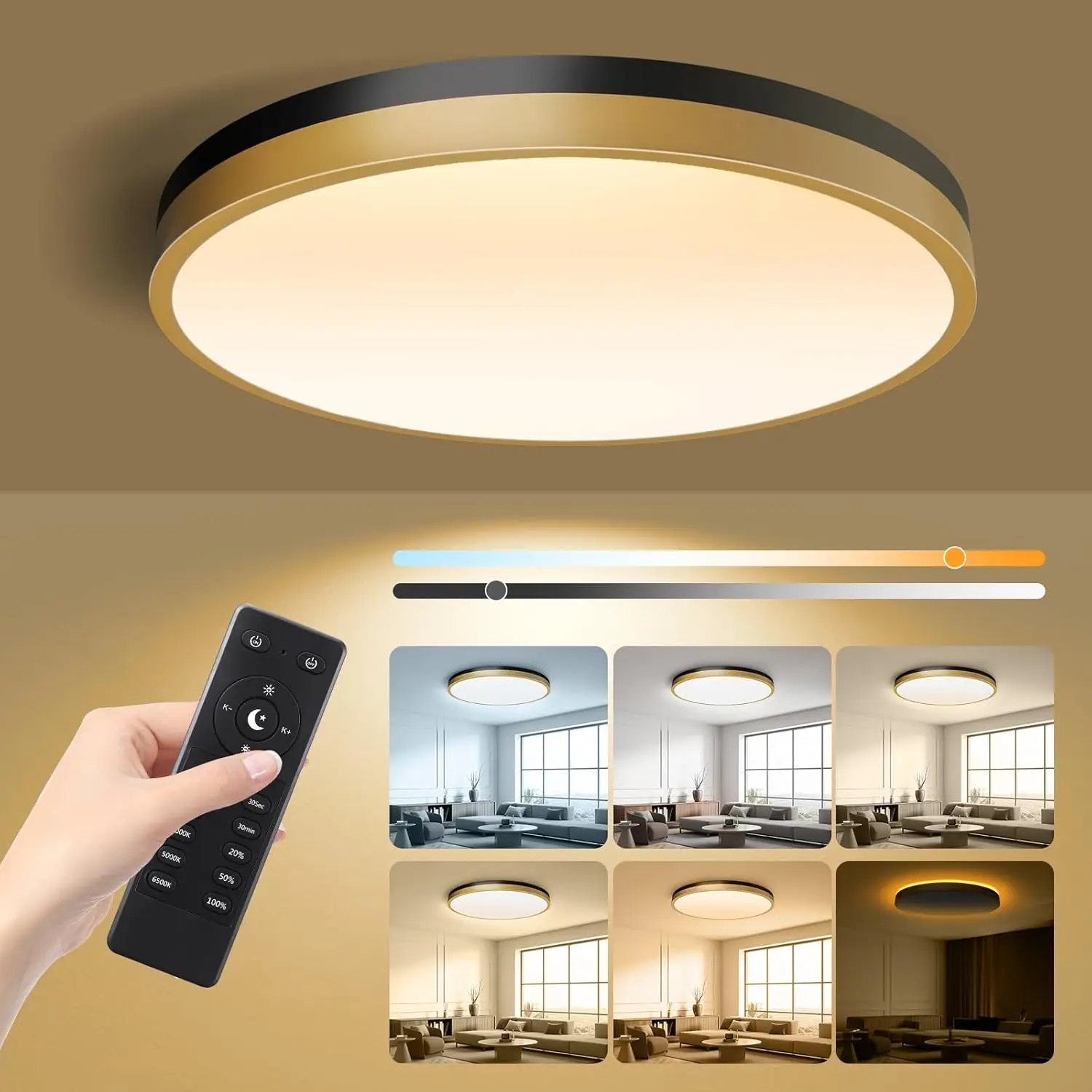 

13 Inch Flush Mount Ceiling Light With Remote Control & Night Light, 5Cct Dimmable Ceiling Light Fixture, 25W 2500Lm