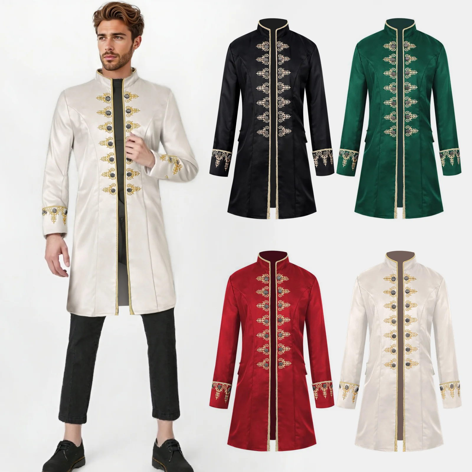 

Men Medieval Renaissance Trench Coat Victorian Edwardian Vintage Prince Tailcoat Halloween Cospaly Party Costume Outwear