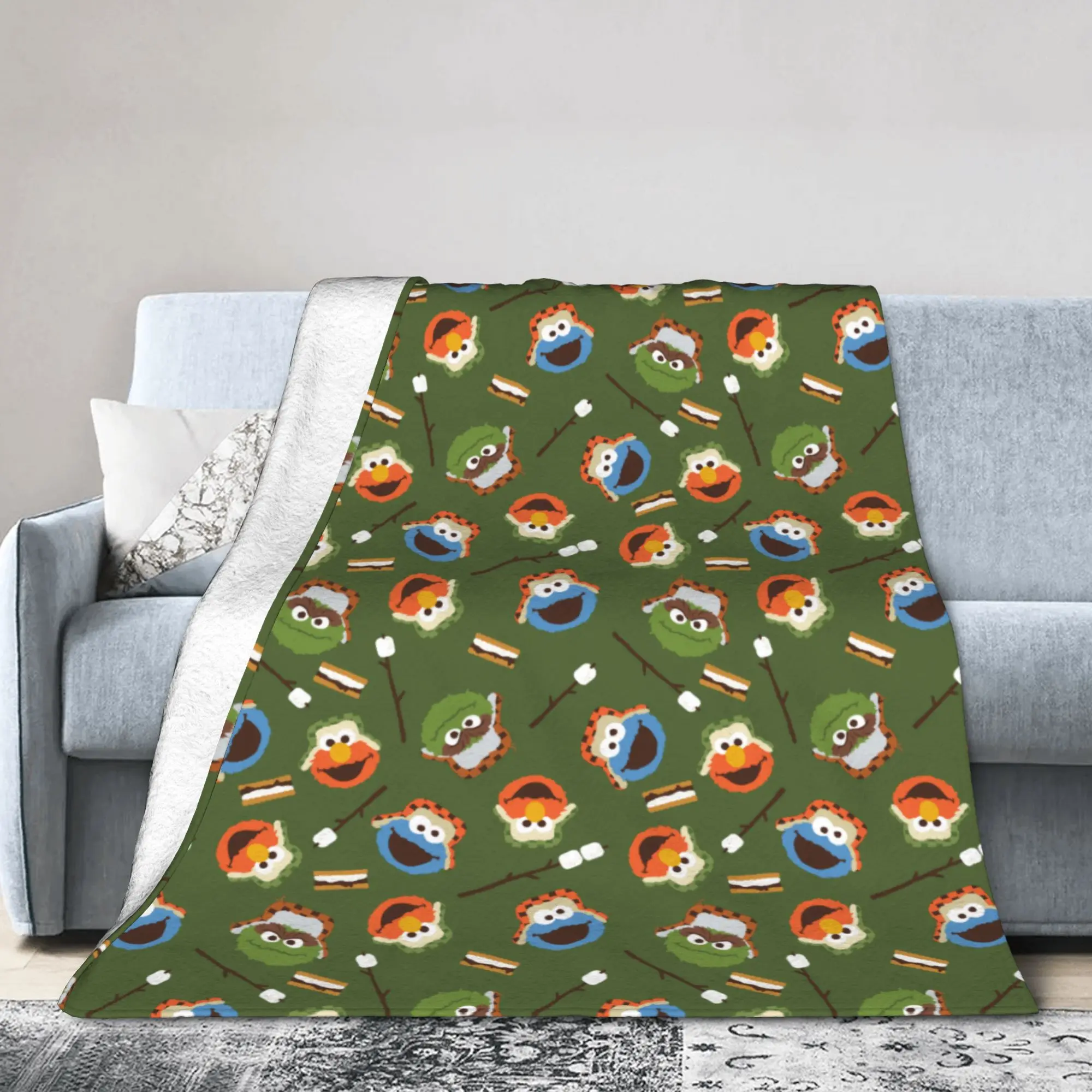 Camping Is Fun Sesames Streets Flannel Blankets  Custom Throw Blankets for Home 150*125cm Quilt,