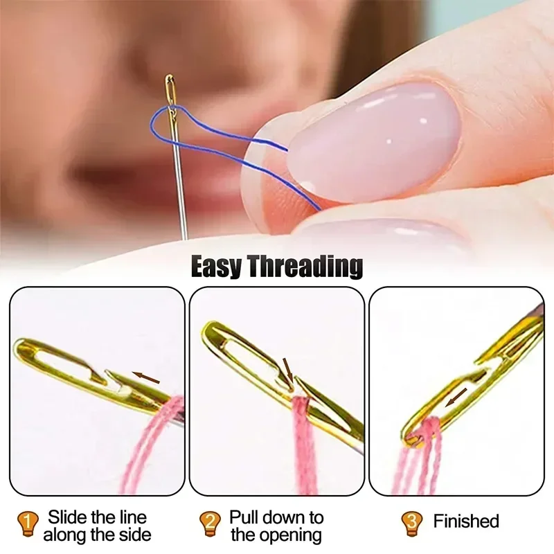 12PCS Side Holes Blind Needles Sewing Stainless Steel Elderly Needle for Sewing Household DIY Jewerly Beading Threading Needles