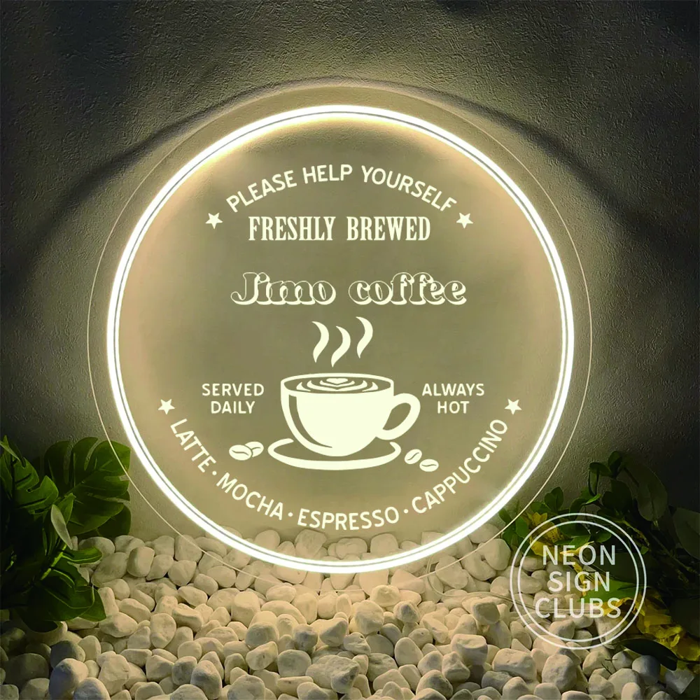

1PC Round Shape Coffee and Coffee Bean Customized Name USB Power Neon Led Sign Acrylic Board for Coffee Bar Decor for Home Decor
