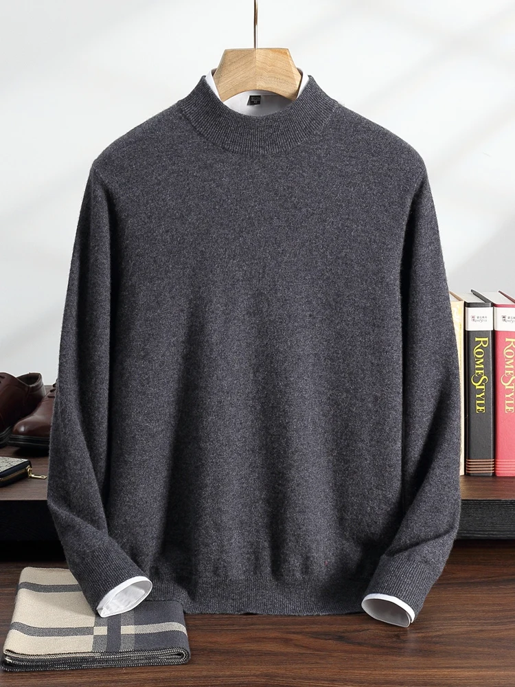 TLOML Men 100% Cashmere Sweater Mock Neck Basic Pullover Autumn Winter Soft Warm Comfy Bottom Cashmere Knitwear High Quality Top
