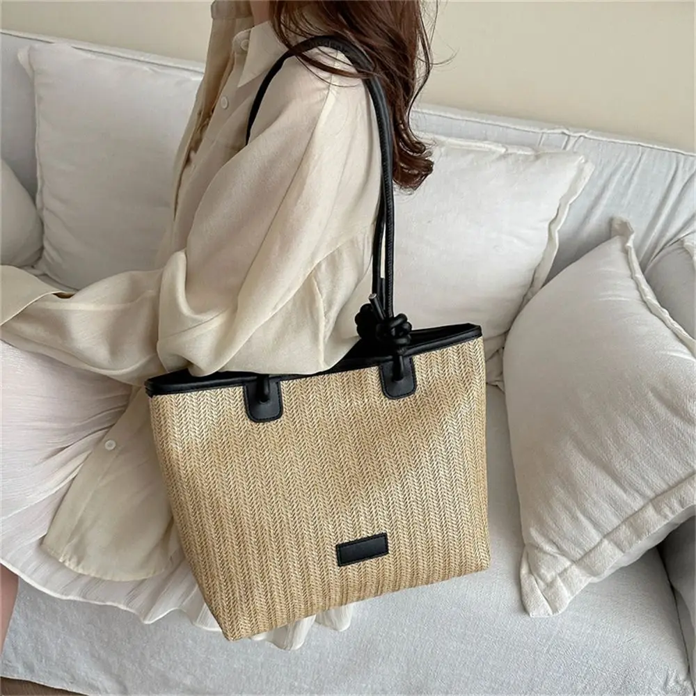 Fashion Grass Woven Shoulder Bag Handmade Braid Large Capacity Handbags Rattan Bohemian Tote for Women Girls