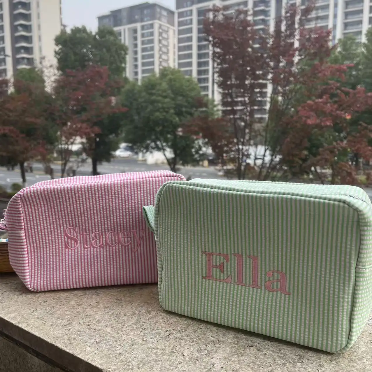 

Personalized makeup bag for girls with each name Unique birthday gift with embroidered name Cotton traveling toiletry bags for w