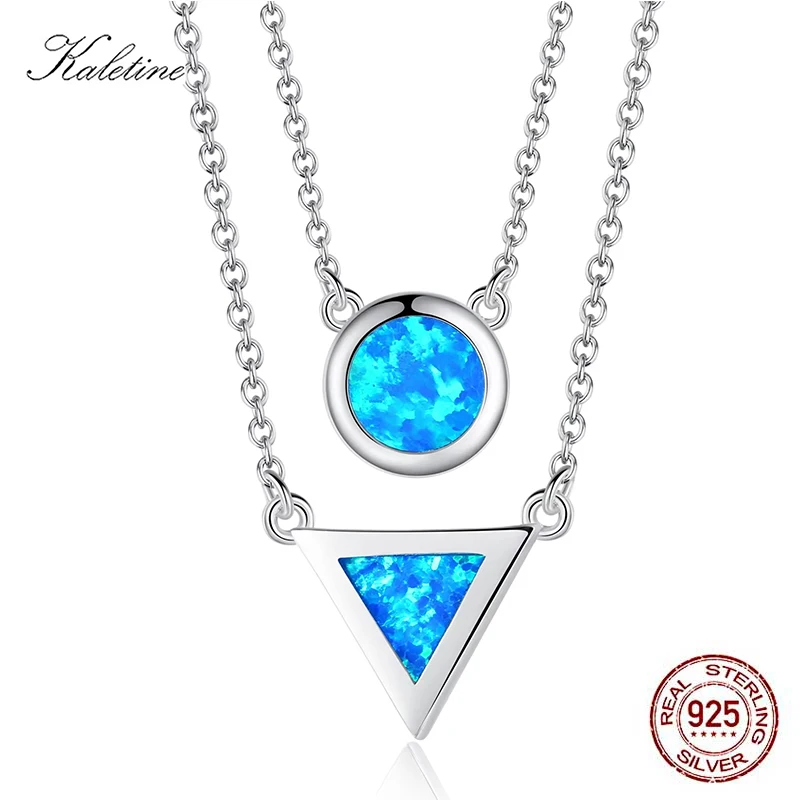 KALETINE Charm 925 Sterling Silver Necklace Blue Opal Africa Map Round Pendant Necklace For Women Fine Jewelry Accessories Gifts