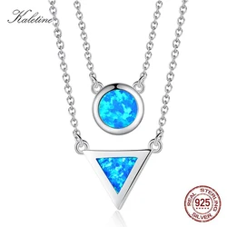 KALETINE Charm 925 Sterling Silver Necklace Blue Opal Africa Map Round Pendant Necklace For Women Fine Jewelry Accessories Gifts