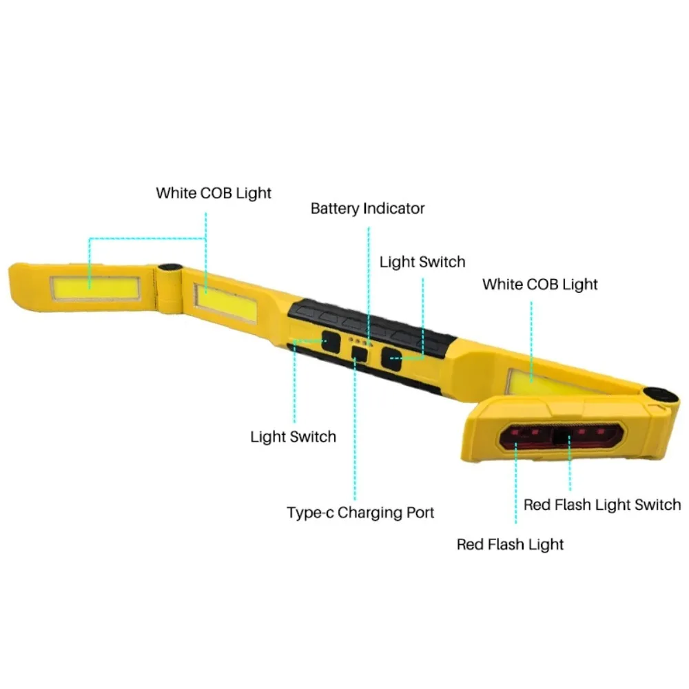 Portable COB Magnetic LED Work Light Flashlight With Hook Rechargeable Torch for Auto Repair Field Outdoor Emergency Lighting