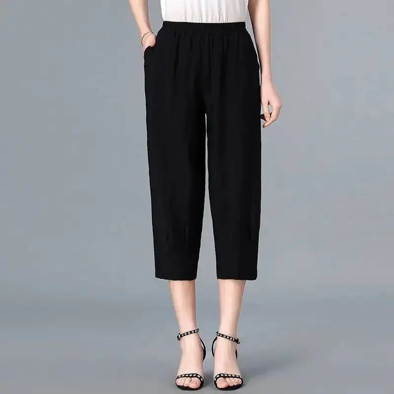 

Korean Fashion Women'S Capris 2025 Summer High Waist Harem Pants Casual Solid Cotton Linen Pants Female Bottoms
