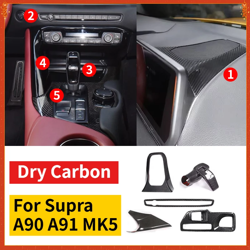 

For TOYOTA GR Supra A90 A91 MK5 Real Dry Carbon Fiber 2019-2022 Center Console Gear Shift Head Cover Trim Interior Accessories