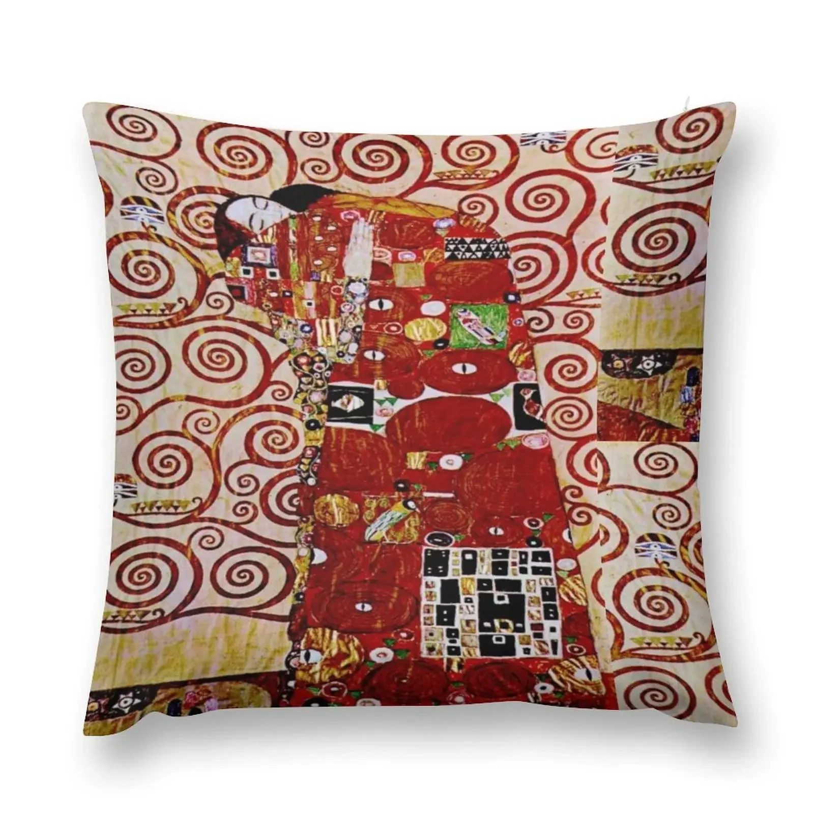 Fulfillment The Tree of Life by Gustav Klimt Detail - Red Throw Pillow Couch Pillows Decorative Cover For Living Room pillow