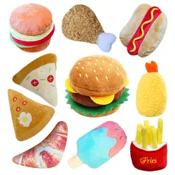 Jouets en peluche pour chiens, accessoires pour animaux de compagnie, doux, son de compression, dents à mâcher, degré de morsure, crème glacée, frites, Humburger