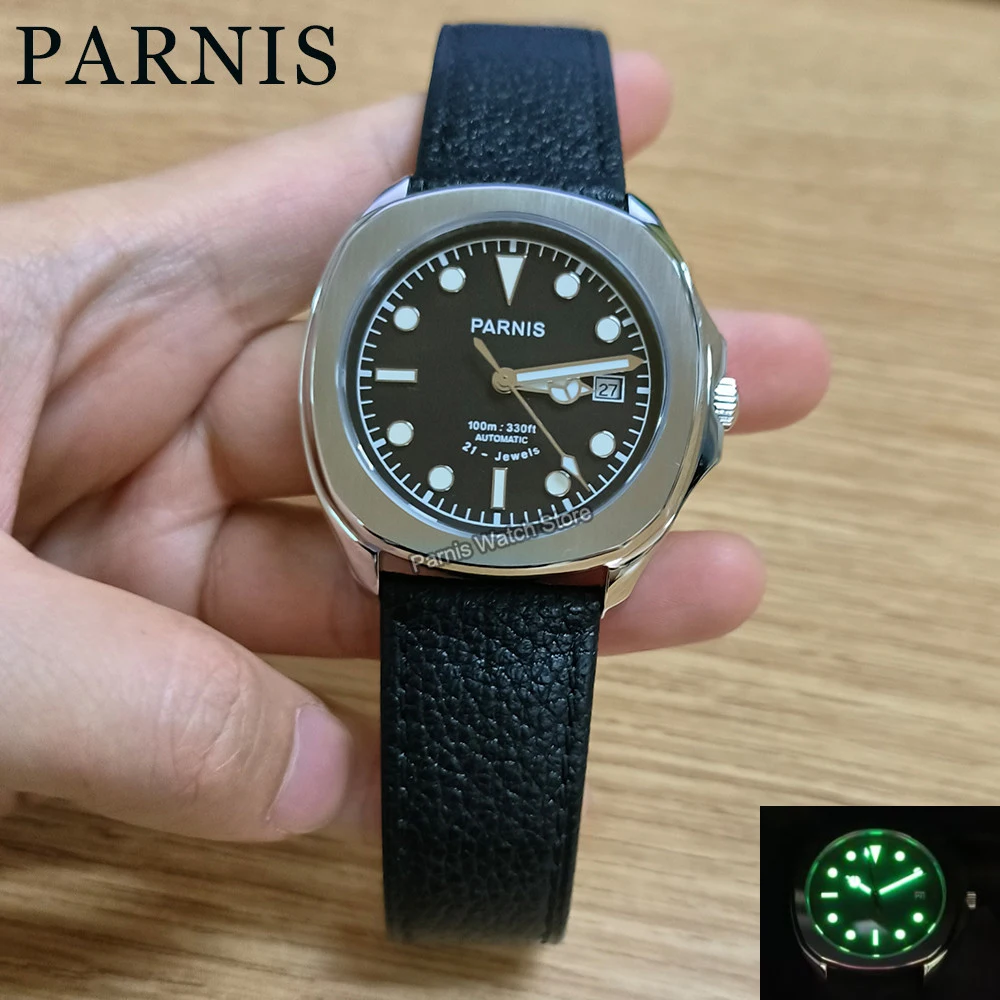 Parnis 39mm Mens Wristwatch Stainless Steel 21 Jewels Miyota Automatic Movement Watch