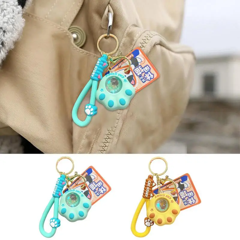 Cute Keychains For Backpacks Cartoon Cat Paw PVC Key Chain Portable & Creative Paw Pendant With Sunset Light For Backpack Pencil